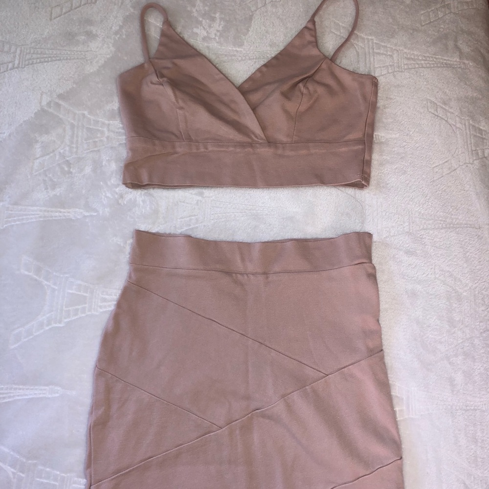 Pink Two piece crop top with fitted skirt